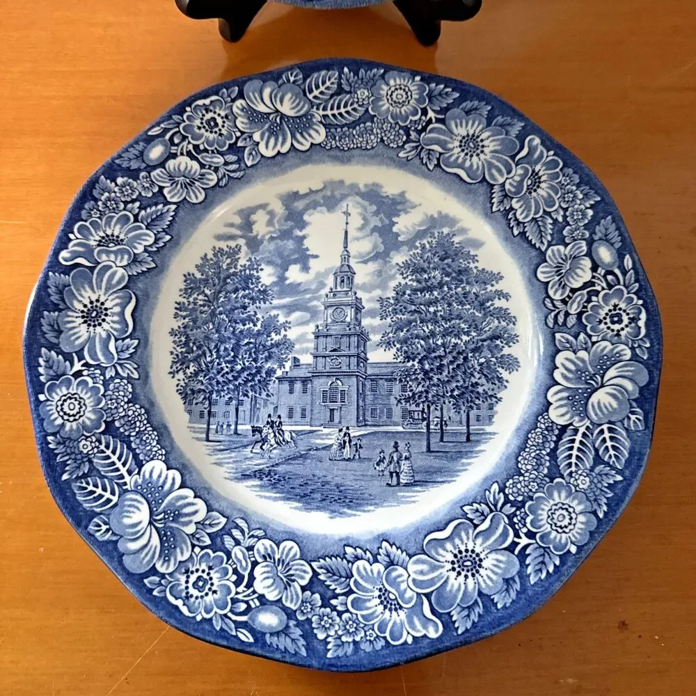 Staffordshire Liberty Blue Dinner Plates Set of 2 – 10” Independence Hall VTG